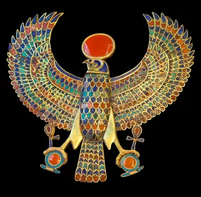 Falcon with outstretched wings carrying the solar disk, pectoral jewelry