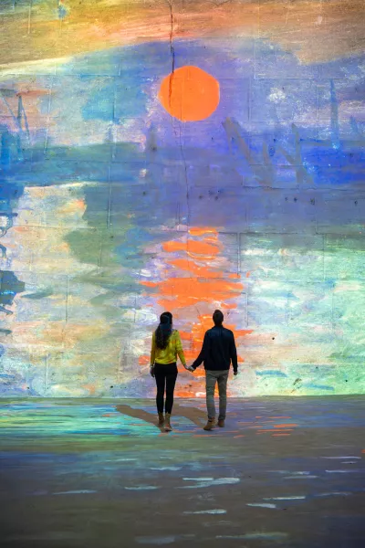 impression soleil levant couple silhouettes