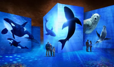projection baleine orque poissons